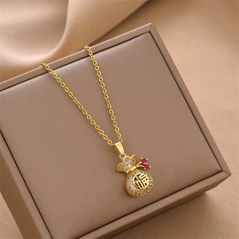 Collier en acier inoxydable avec motif « poche heureuse »