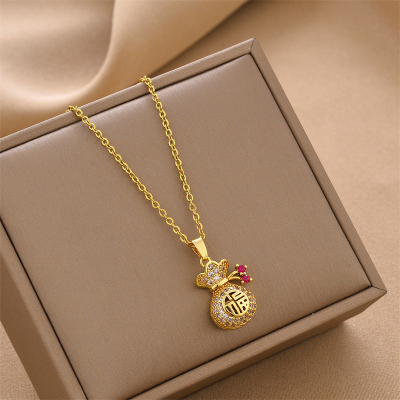 Collier en acier inoxydable avec motif « poche heureuse »