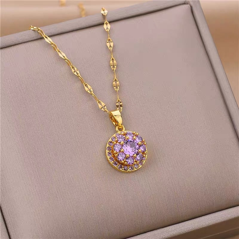 Collier rond en zircon rotatif pour femme