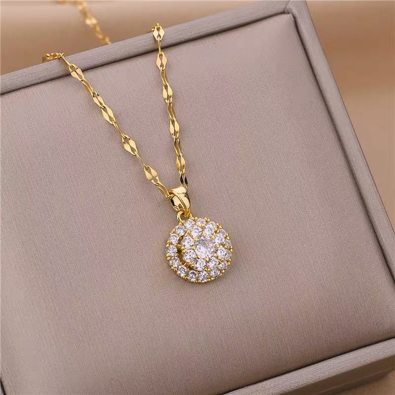 Collier rond en zircon rotatif pour femme