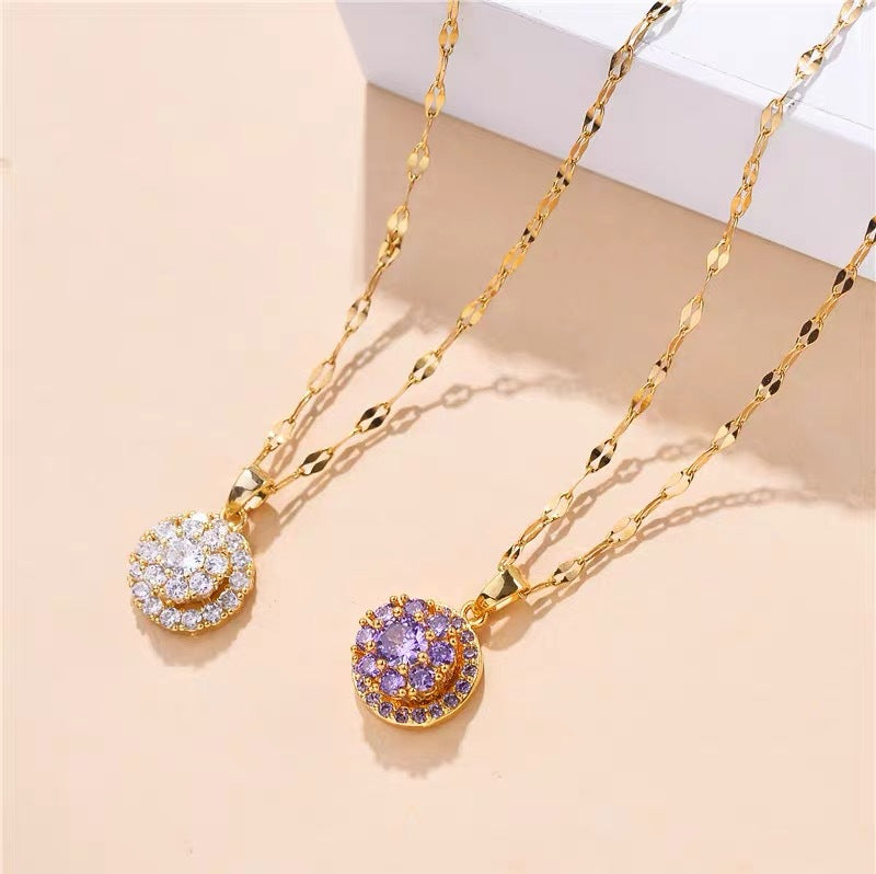 Collier rond en zircon rotatif pour femme