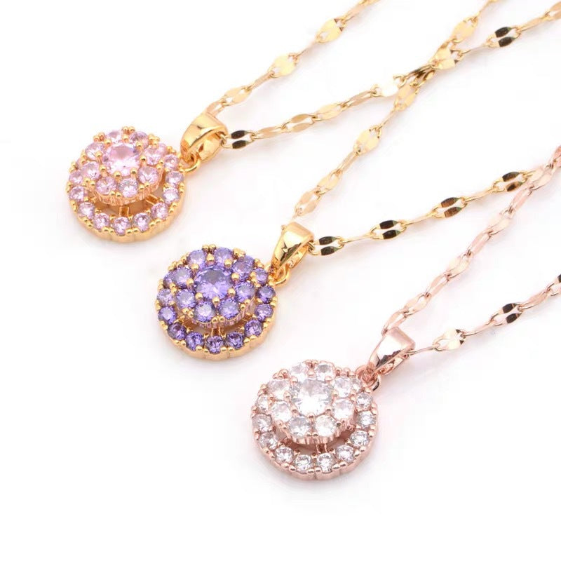 Collier rond en zircon rotatif pour femme