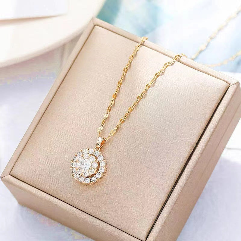 Collier rond en zircon rotatif pour femme