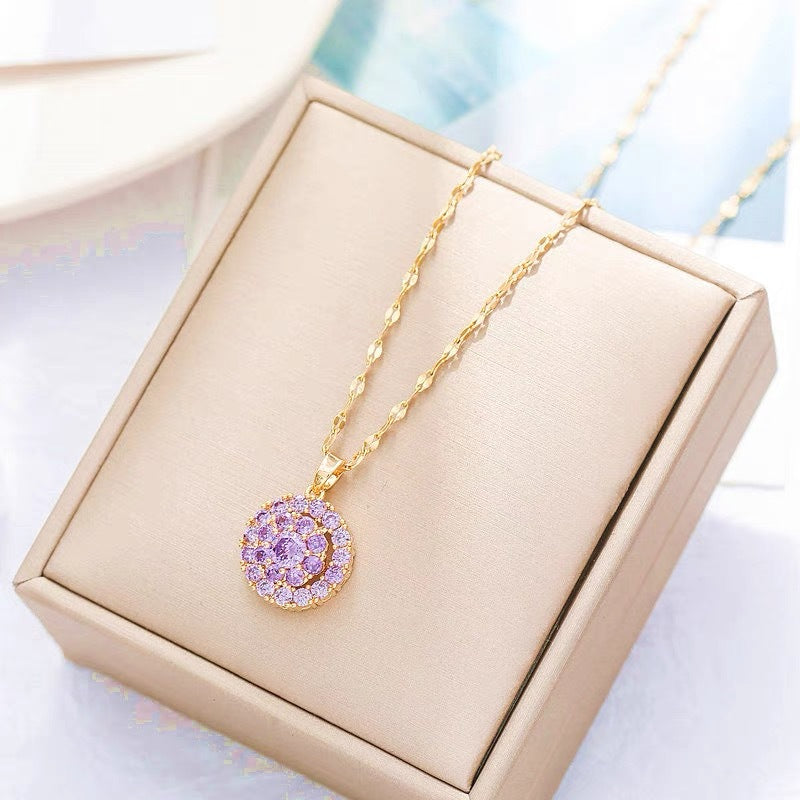 Collier rond en zircon rotatif pour femme