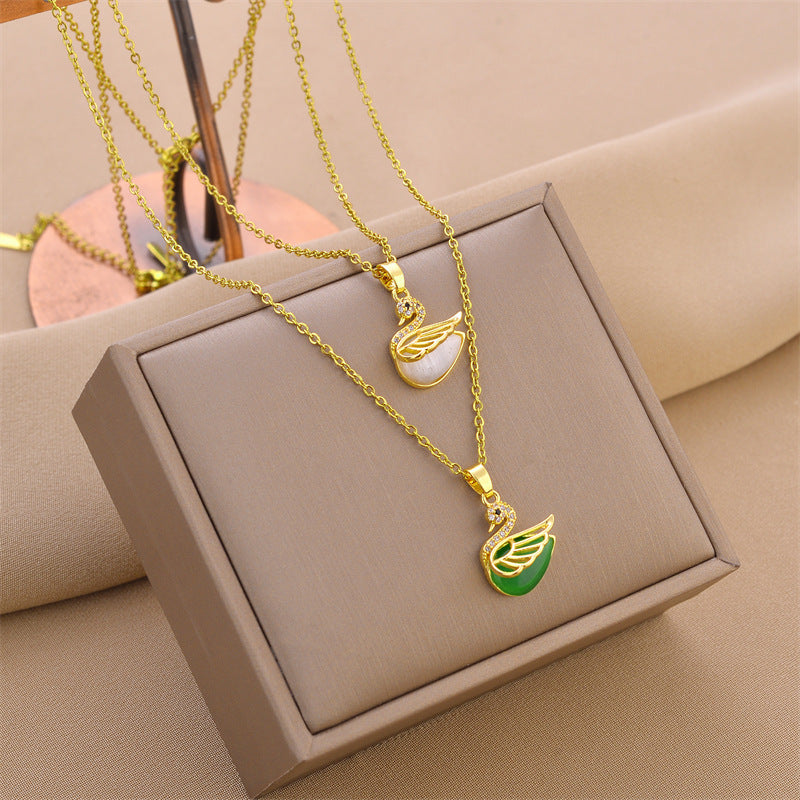 Collier en acier inoxydable avec cygne blanc