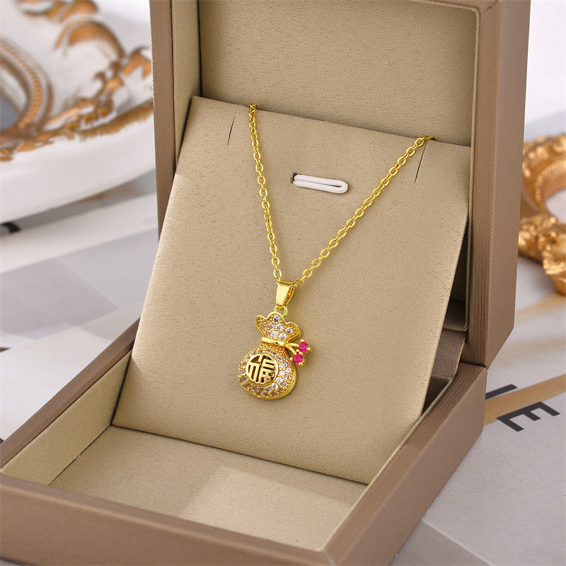 Collier en acier inoxydable avec motif « poche heureuse »