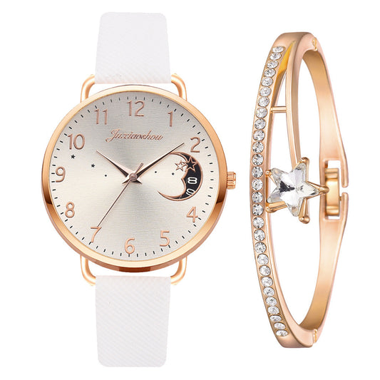 Montre pour femme à motif de lune en quartz avec bracelet