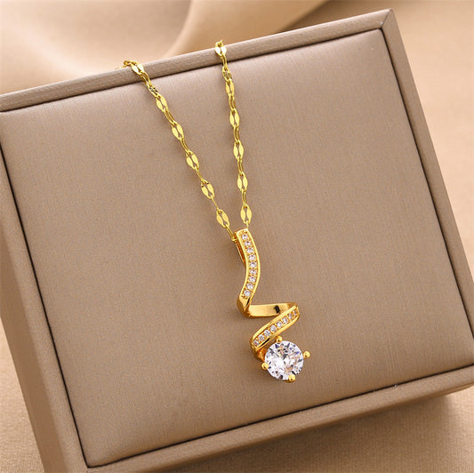 Collier – Acier inoxydable avec design hélice et goutte d’eau