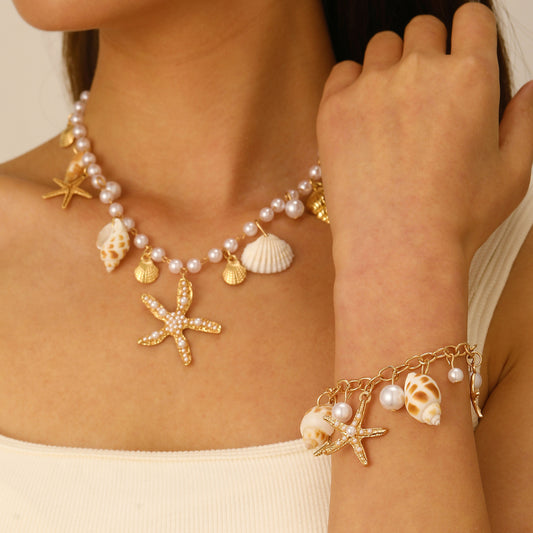 Collier et bracelet bohème d’été avec coquillages