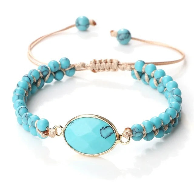 Handwoven irregular bracelet with 4mm natural blue turquoise beads