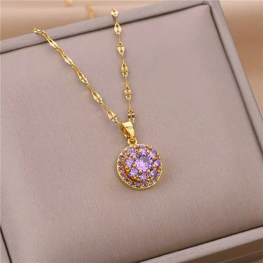 Collier rond en zircon rotatif pour femme