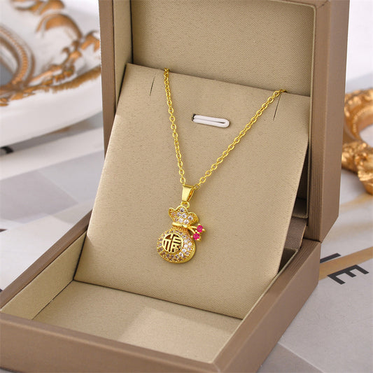 Collier en acier inoxydable avec motif « poche heureuse »
